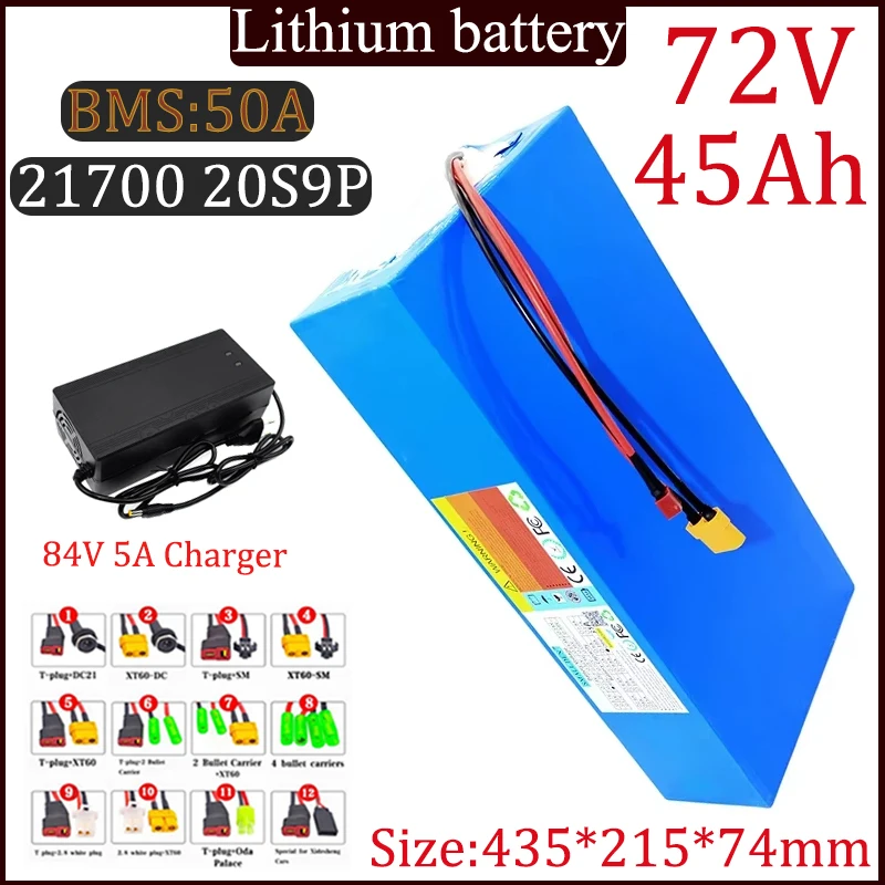 NEW 72V 45Ah 20S9P 21700 lithium battery pack 45000mAh rechargeable 0-3500W motor high-power For 84V Solar battery pack+charger