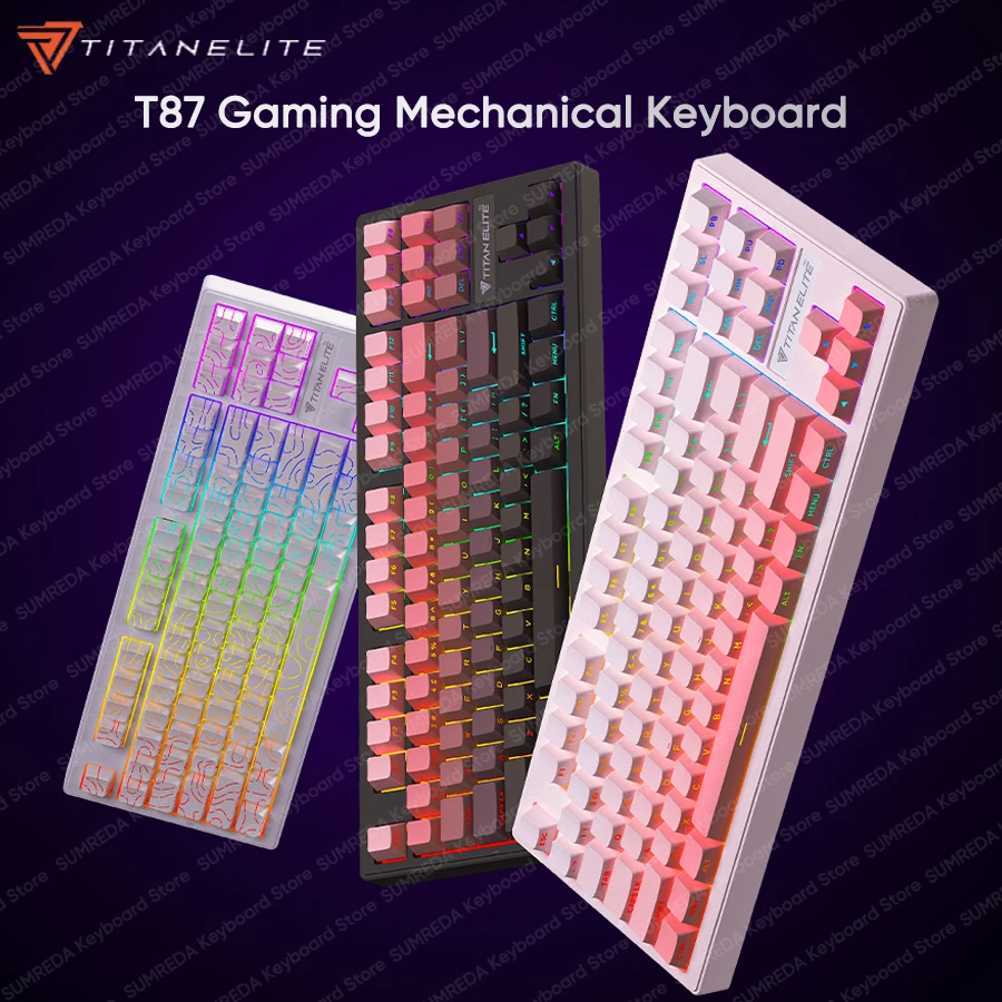 

TAITANELITE T87 Wireless Machanical Keyboard Kailh Red Switch BT 2.4G Wired RGB 10000mAh PBT Keycaps Hot Swap Gaming Keyboard