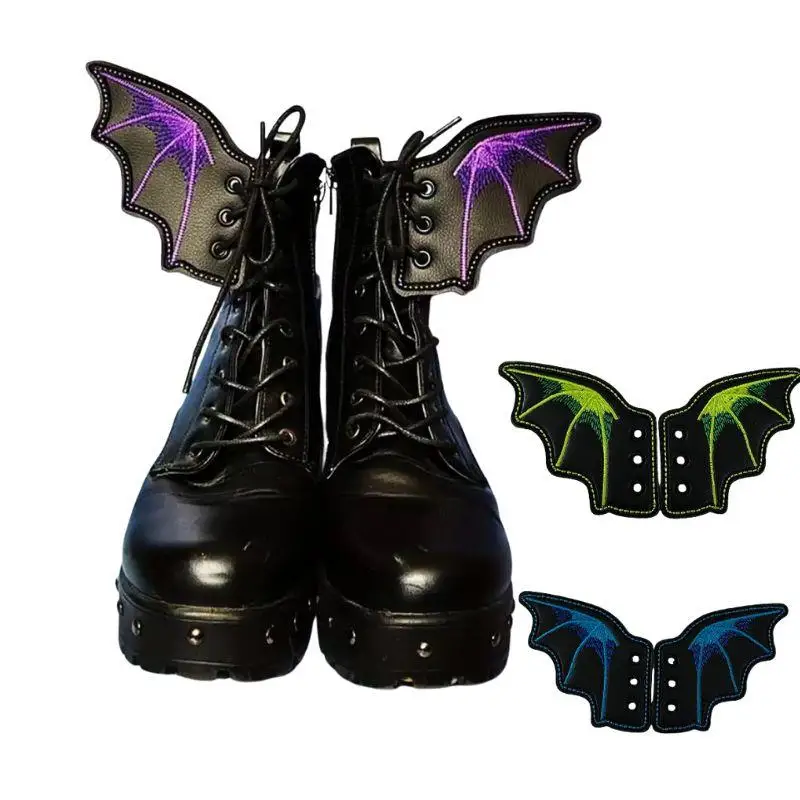 1 par de alas de zapato de murciélago, botas, zapatos de Skate, decoraciones DIY, alas de murciélago con purpurina negra para Halloween, hebilla de zapato, accesorios para botas
