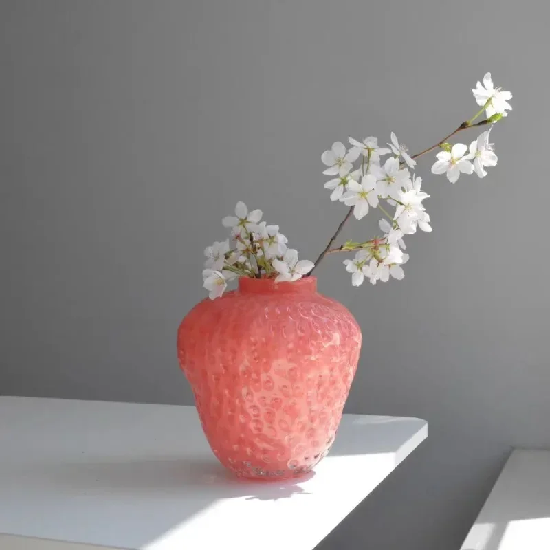 Strawberry Glass Vase Ornament Premium Sense Hydroponic Flower Container Room Dining Table Office Strawberry Vase Home Ornament