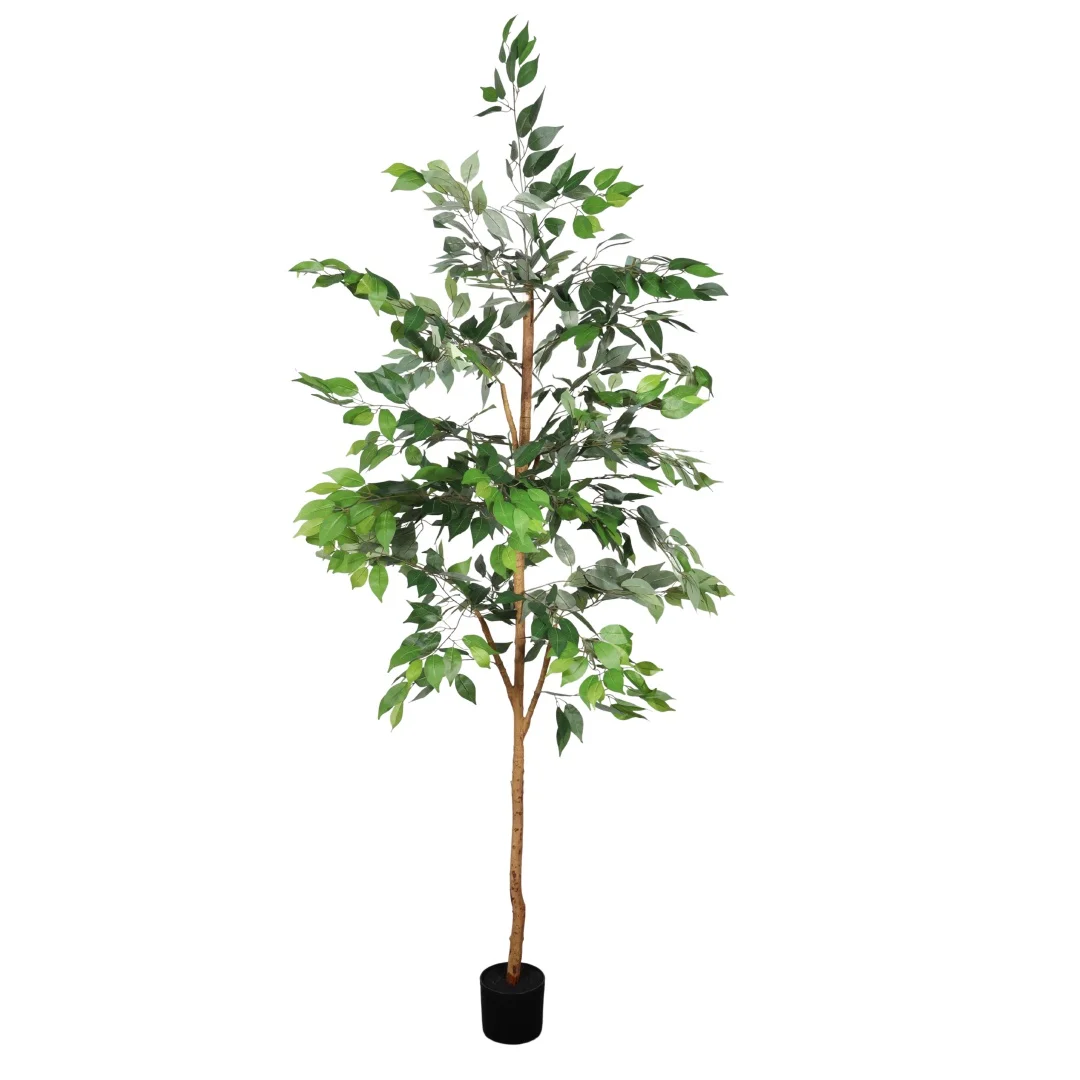 

6FT Artificial Ficus Tree with Natural Trunk in Black Plastic Pot for Indoor Home Office Decor ﻿