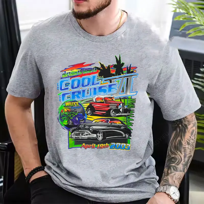 Camiseta Vintage para Hombre, Estilo Y2K, con Estampado de Auto Clásico, para el Show de Autos, de Algodón, Cuello Redondo, Estilo Gótico Clásico, La Verne
