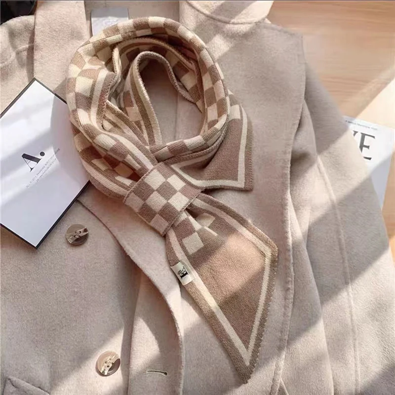 Double Knit Instant Scarf Fashion Plaid Scarf Female Autumn Winter Thick Warm Outdoor Neck Scarf 110*11cm