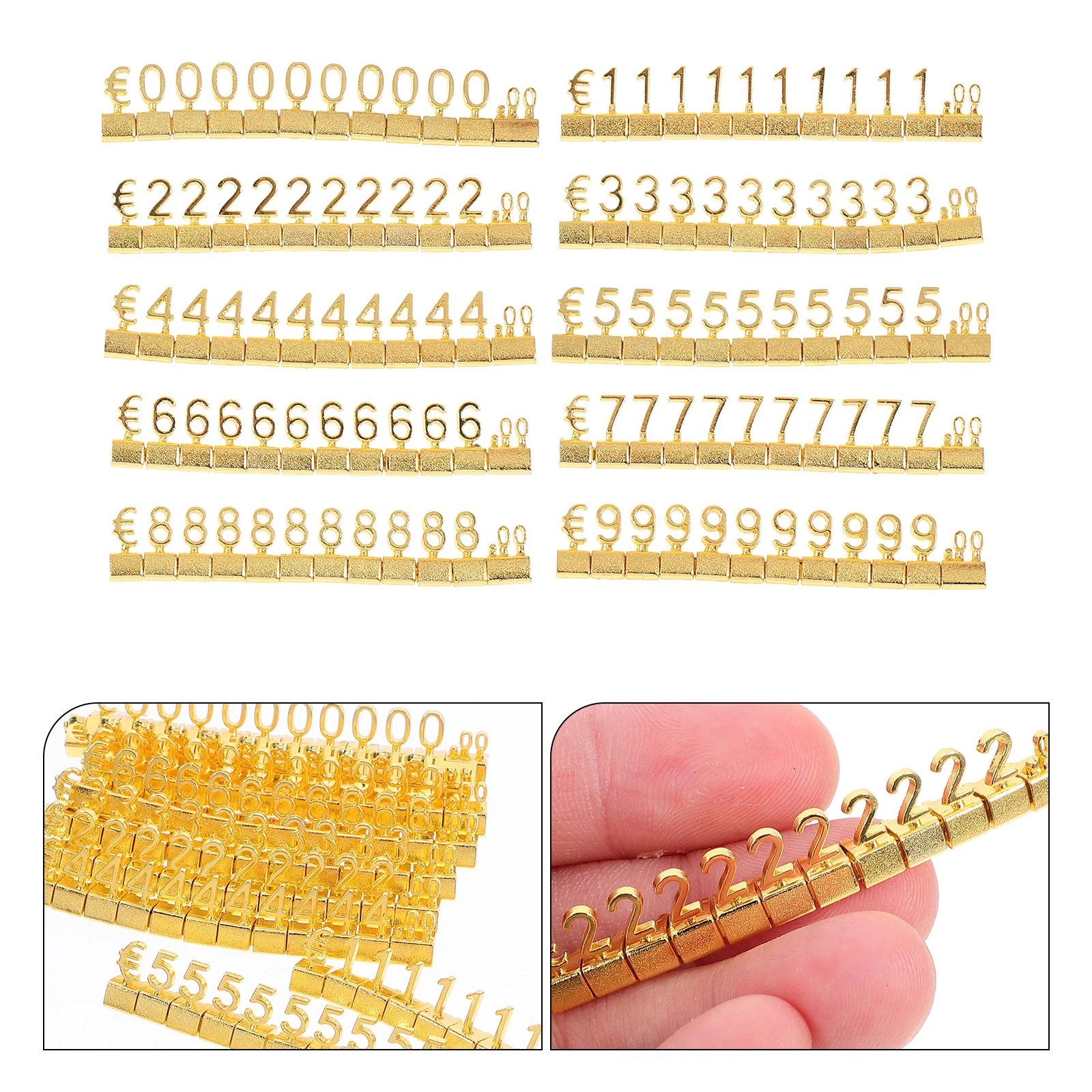 

10 Pcs Show Rack Metal Price Tag Pricing Label Stand Block Display Signs Letter Numbers Glod Golden Tags for