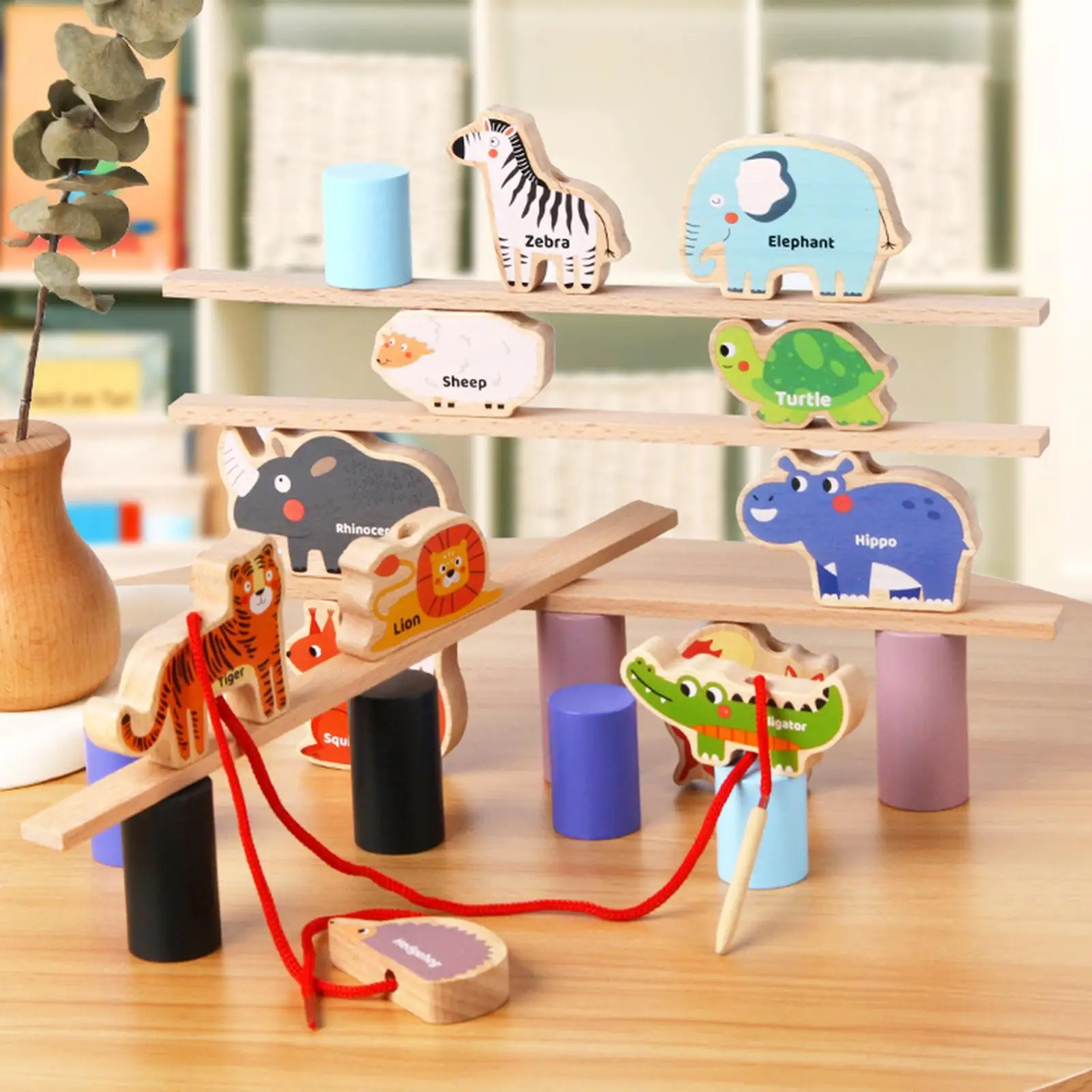 Wooden Balance Block Toy Sorting and Stacking Games Recognition Animal Model