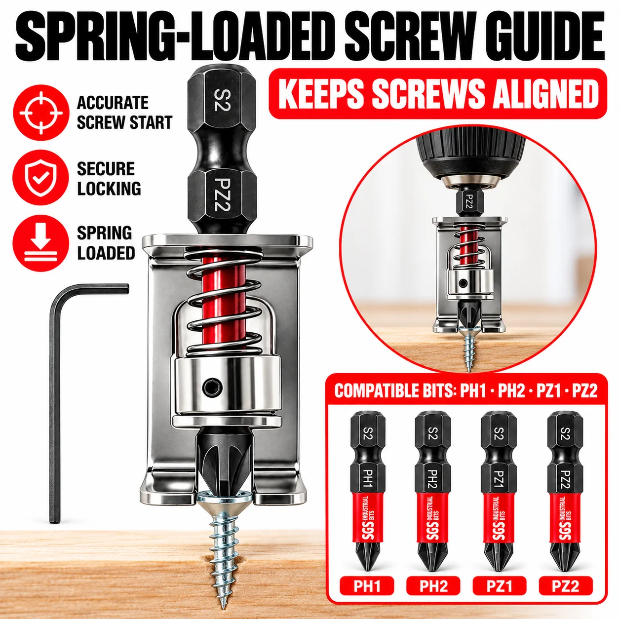 Spring-Type Screw Clamp Adapter Suitable for 50mm and Above Ph1/Ph2/Pz1/Pz2 Bits, Auxiliary Tool for Electric Drills and Electric Screwdrivers