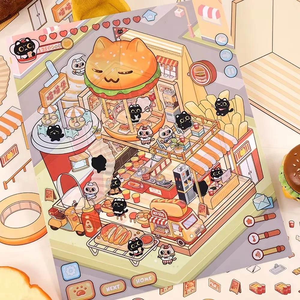Naklejki 3D Kawaii Plus Size Miniaturowe Sceny Seria Jedzenia Kreskówkowe Krajobrazy Naklejki DIY Do Rękodzieła Prezent Dla Dzieci