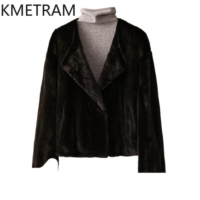 

KMETRAM 100% Natural Mink Fur Real Fur Coat Black Slimming Woman Clothing 2025 Short Winter New in Jackets manteaux hiver femme