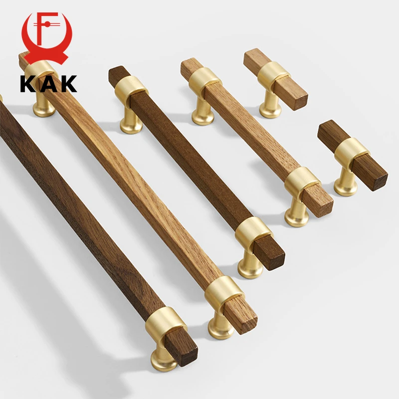 KAK Walnut Wooden Kitchen Cabinet Knobs and Handles European Ash Shoe Cabinet Handle Gold Cupboard Door Pulls Door Hardware