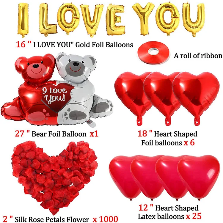 1Set Valentine\'s Day I Love You Hug Bear Balloons Foil Red Heart Balloon Wedding Party Decoration Baby Shower Birthday Supplies