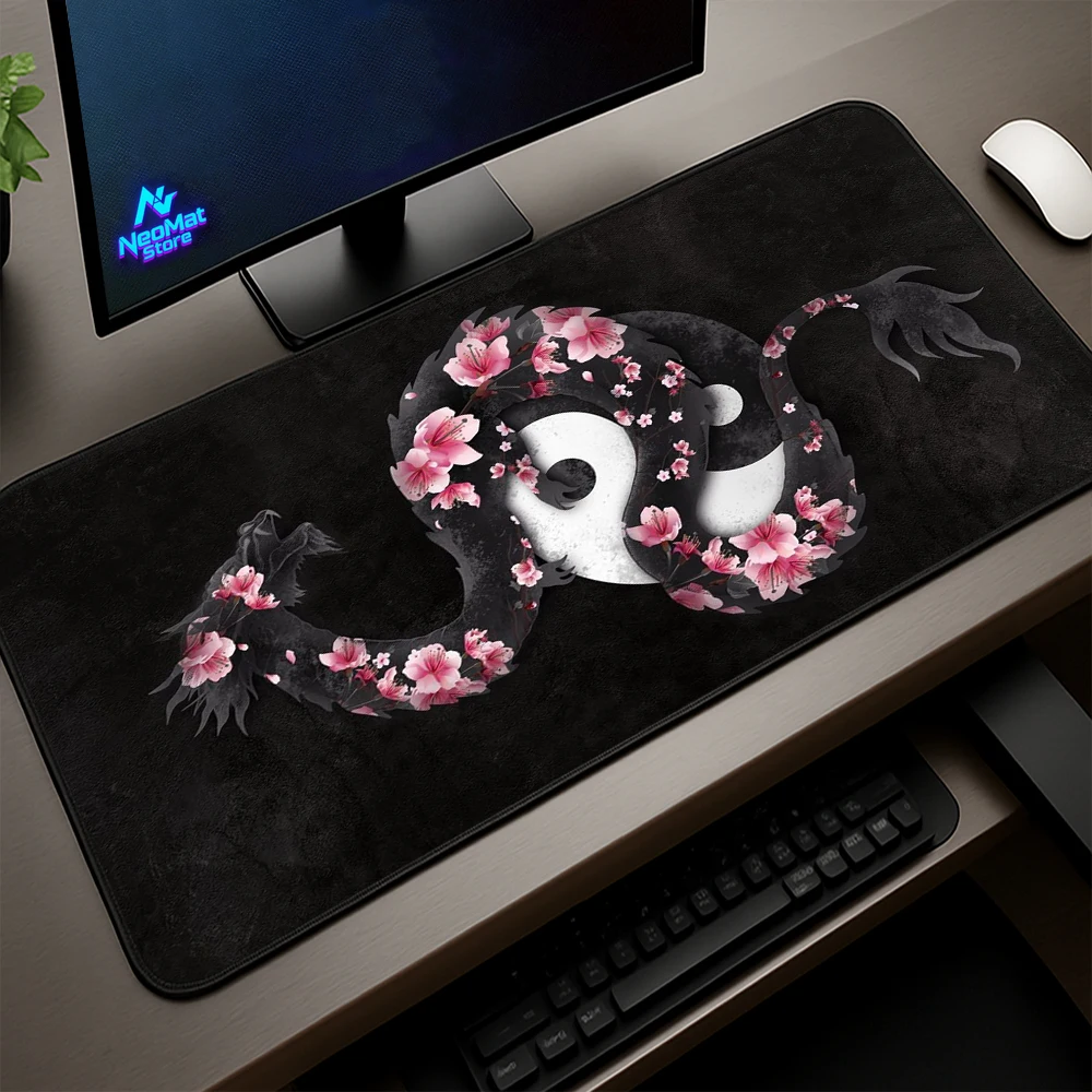 

Yin-Yang Dragon Mouse Pad Sakura Dark Oriental Zen Japanese Gaming Laptop Carpet Pc Silhouette Floral Fusion Mousepad Minimalist