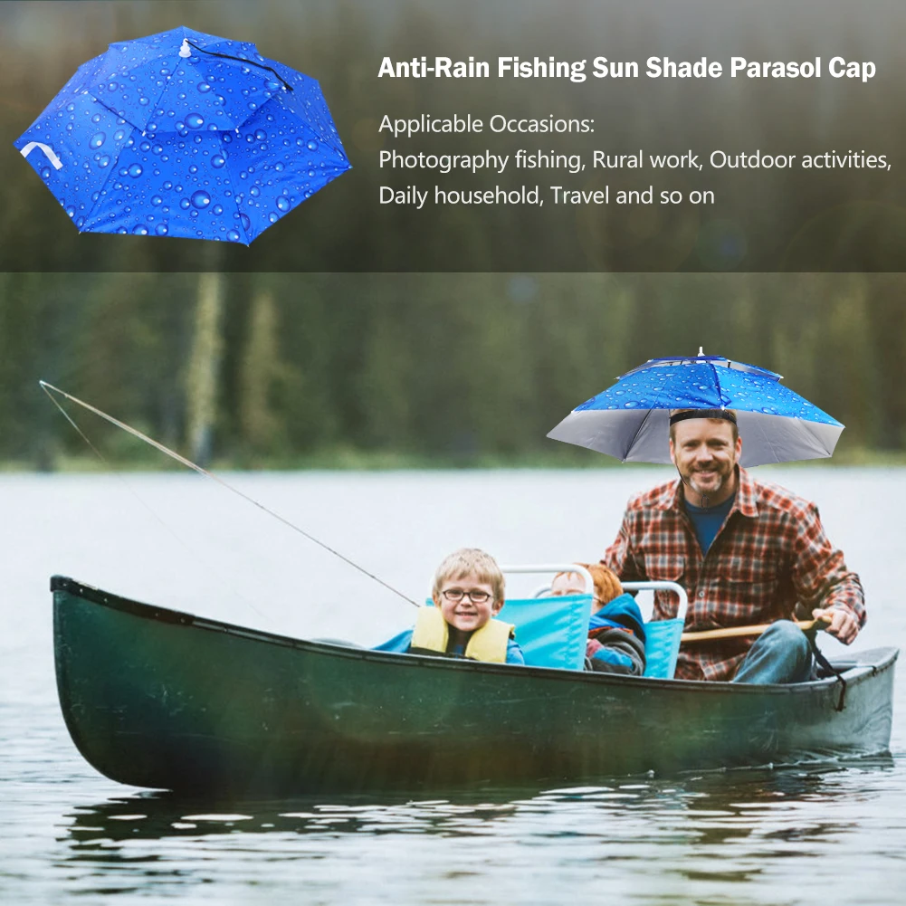 69/95cm Outdoor Portable Rain Umbrella Hat Foldable Fishing Sunshade Headwear Cap Waterproof Camping Fishing Beach Sun Hat