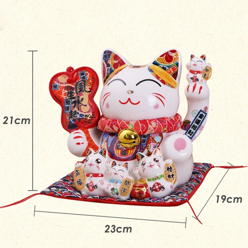 9 Inch Ceramic Maneki Neko Money Box Lucky Fortune Cat Figurine Coin Bank Home Decoration Kitten Ornament Business Gift
