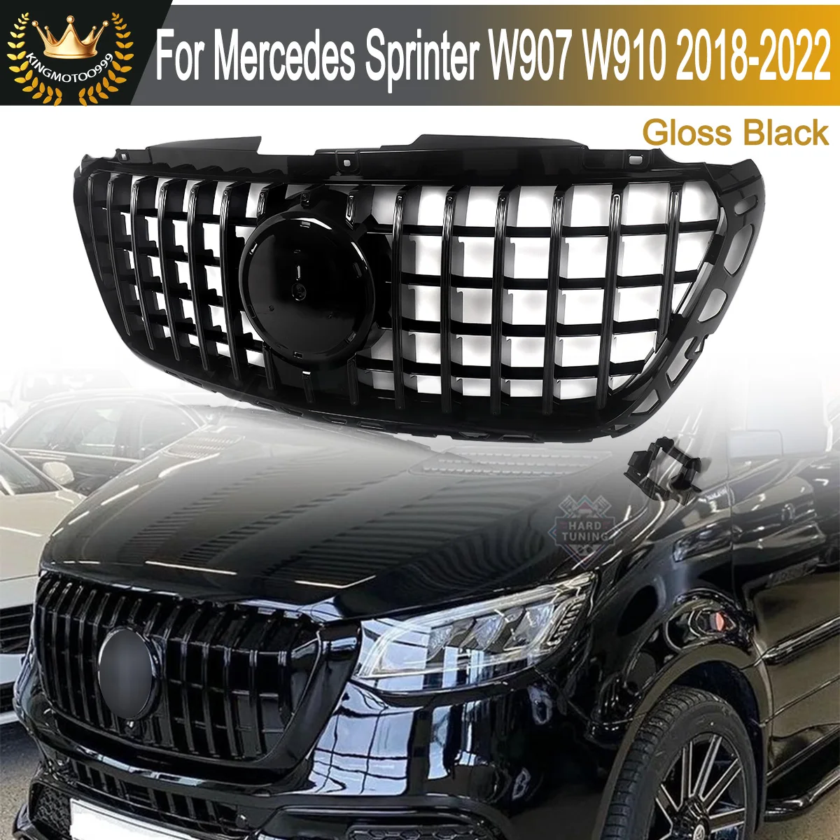 

Front Grille For 2018-2024 Mercedes Benz W907 Sprinter 1500 2500 3500 Gloss Black GT Style Grills Without Camera Hole Magickit