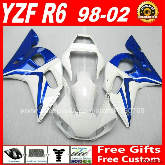 

New Fairing Kit For YAMAHA YZF R6 98 99 00 01 02 Blue White Plastic 1998 1999 2000 2001 2002 Fairings Kits Y6T8