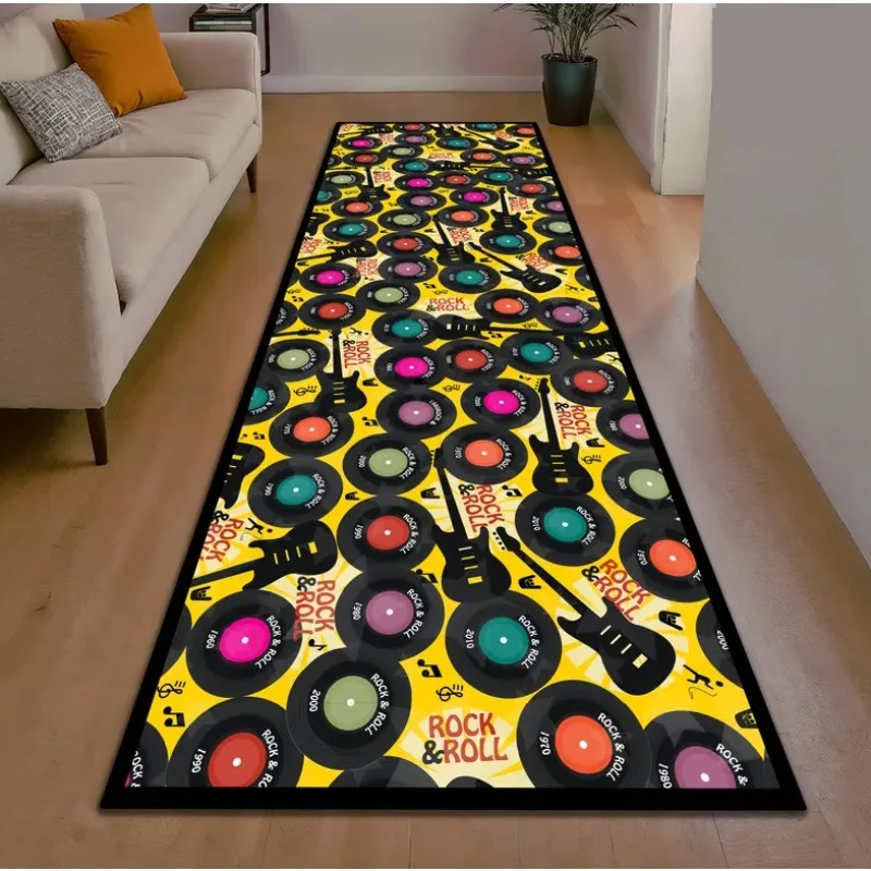 

Vintage Rock and Roll Music Runner Rug Retro Vinyl Record Guitar Pattern Mat Music Theme Carpet for Living Room Bedroom Decor