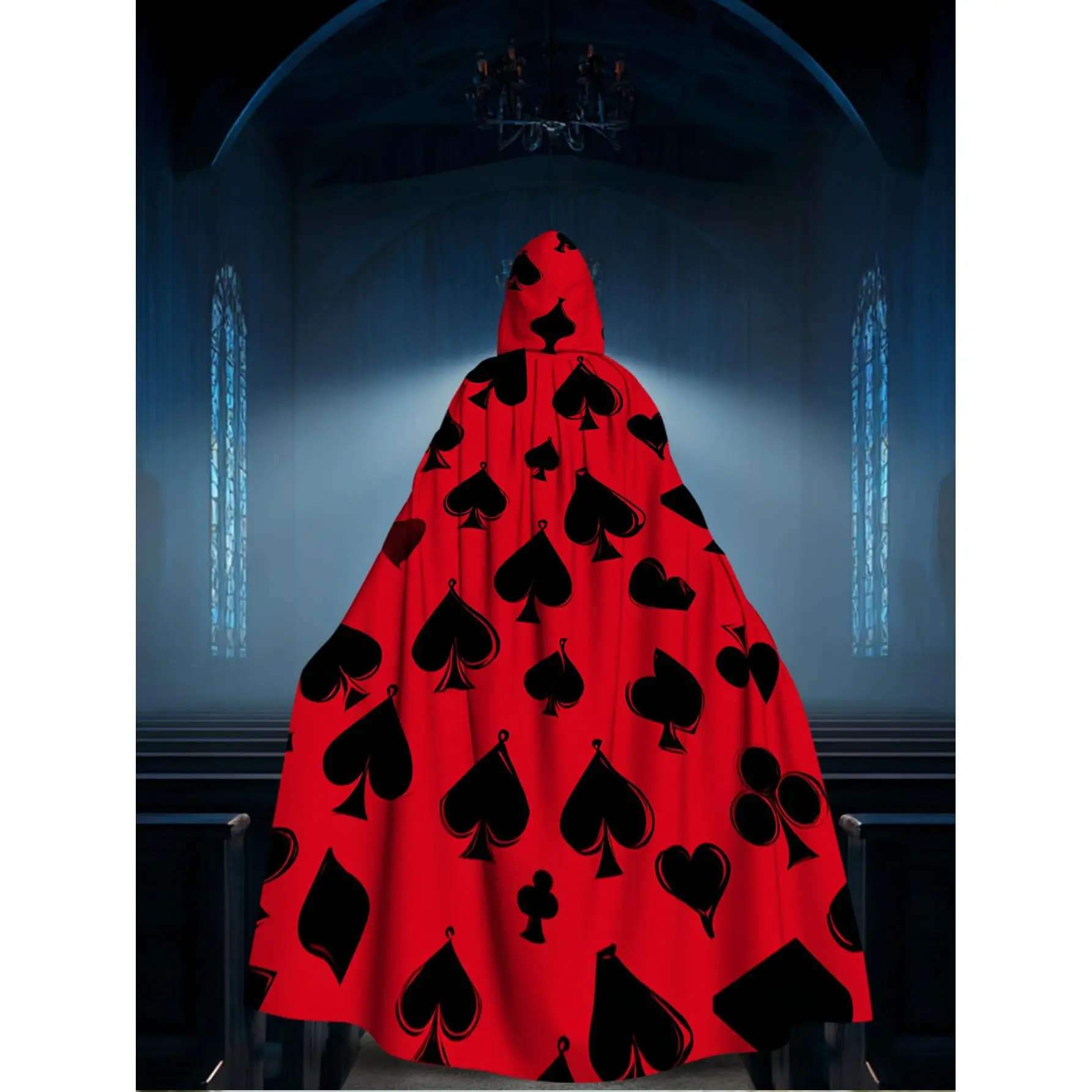 1pc 2D Flat Printing Portable Ing Hooded Cape Hearts Spades Clubs Diamonds 100% Polyester Music Festival Use for Outdoor