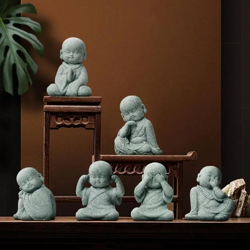 Neue kleine buddhistische Mönchstatue, Kunstharz, Dekoration, Miniatur-Buddha-Figur, Mehrzweck-Meditation, Büro, Auto, Zuhause, tibetisches Ornam