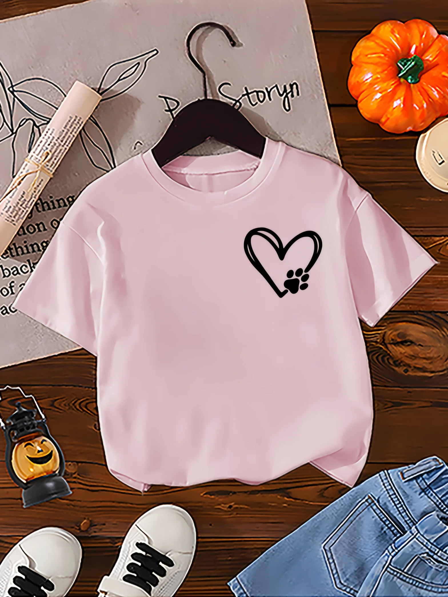 Women's Short Sleeve T‑shirt Minimal Heart Pet Paw Print Daily Street Outfit Simple Cute Breathable Casual Tops Women Clothing