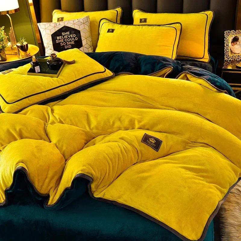 Luxury Milk Fleece Supper Ultra-thick Bedding Set Queen Size High End Warm Winter Duvet Cover Set Warmth Comforter Bedding Sets