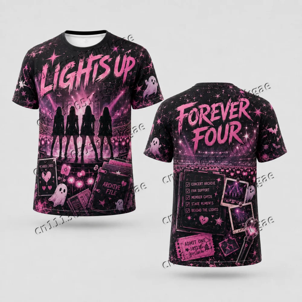 Dark Pink Halloween Concert Theme Men Short Sleeve Volume 04 Night Edition Tee Punk Kpop Girl Women Streetwear Casual Kids Tops