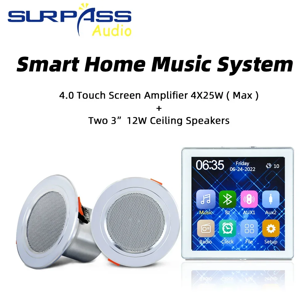 Smart Music System Mini 4 Inch Multi Channel Blue-tooth Remote Control In Wall Amplifier With 4 Stereo Sound Ceiling Speaker