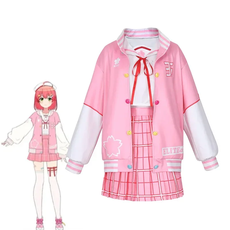 Anime Virtual YouTuber Sakura Miko Cosplay Costume VTuber Hololive Pink JK School Uniforms Skirt Wig Shoes Lovely Carnival Suit