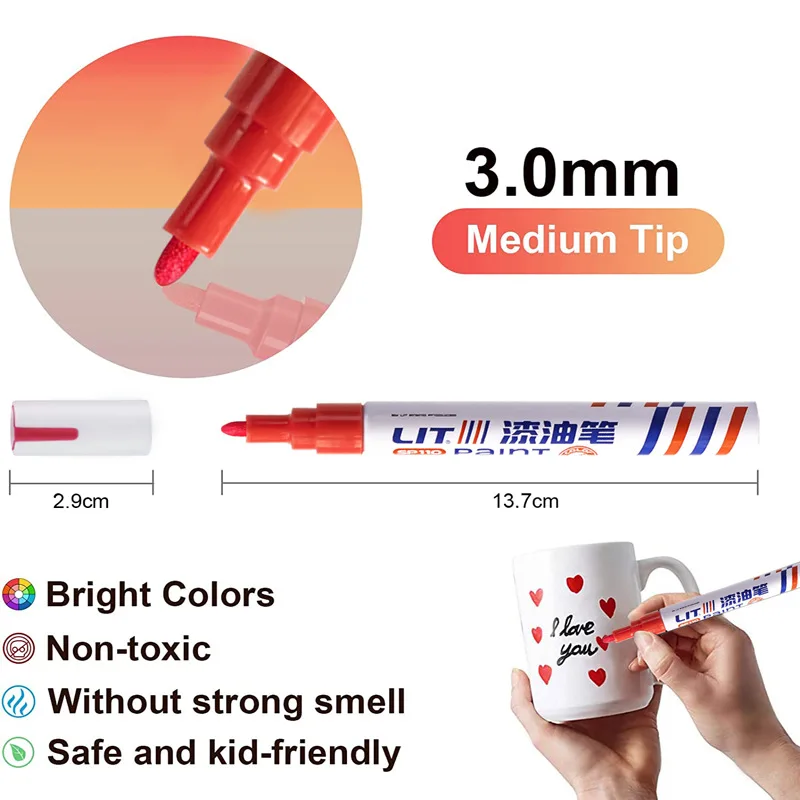 12-color Paint Pen Children's Glass Metal DIY Graffiti  Waterproof Multi-functional Car Touch-up  Tire Creative Brush