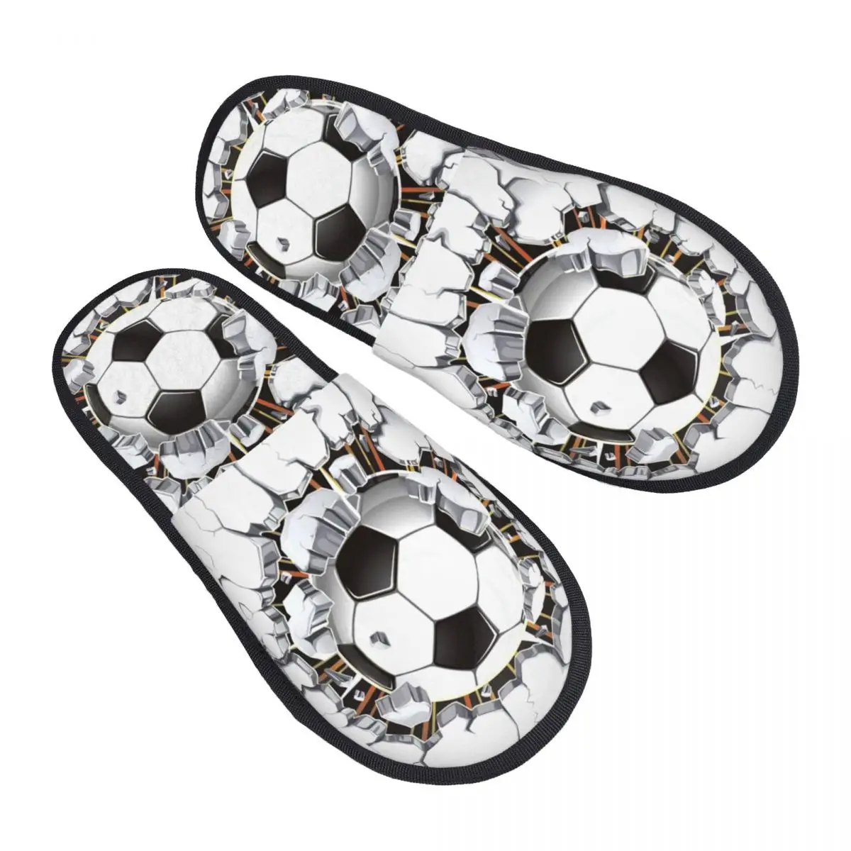 

Custom Cartoon Football Pattern House Slippers Women Cozy Memory Foam Soccer Ball Slip On Spa Slipper Shoes