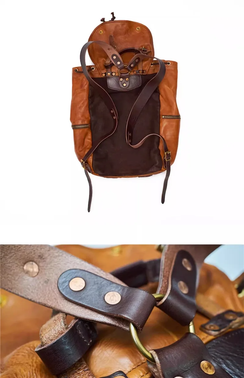 Zaini da uomo in vera pelle di lusso vintage di alta qualità di moda designer di viaggi all'aperto fatti a mano di grande capacità bagpack