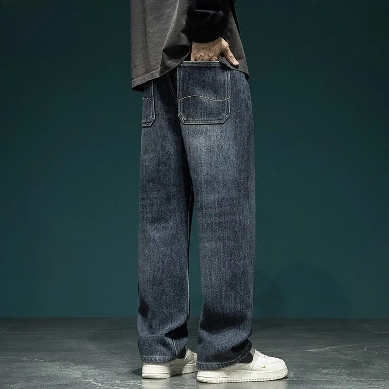 

Мужские джинсы American Sle Fce Lined, зимние, новые, свободного кроя, больших размеров, модные, повседневные, прямые, теплые, из плотного денима