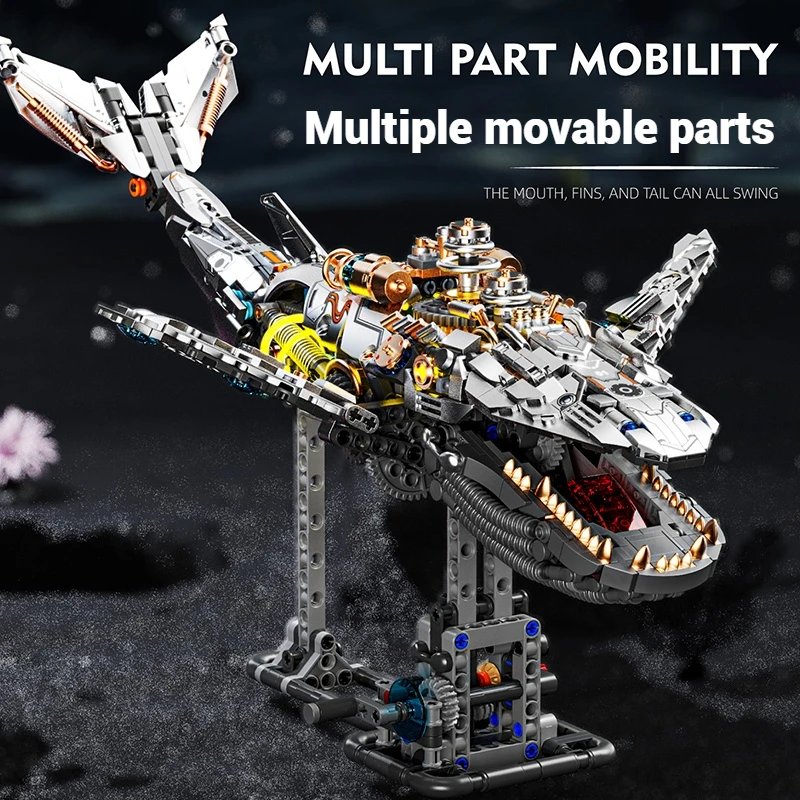 

Electric building blocks toy desktop ornaments, 1388 PCS mechanical whale shark model assembly, DIY children's birthday toy gift