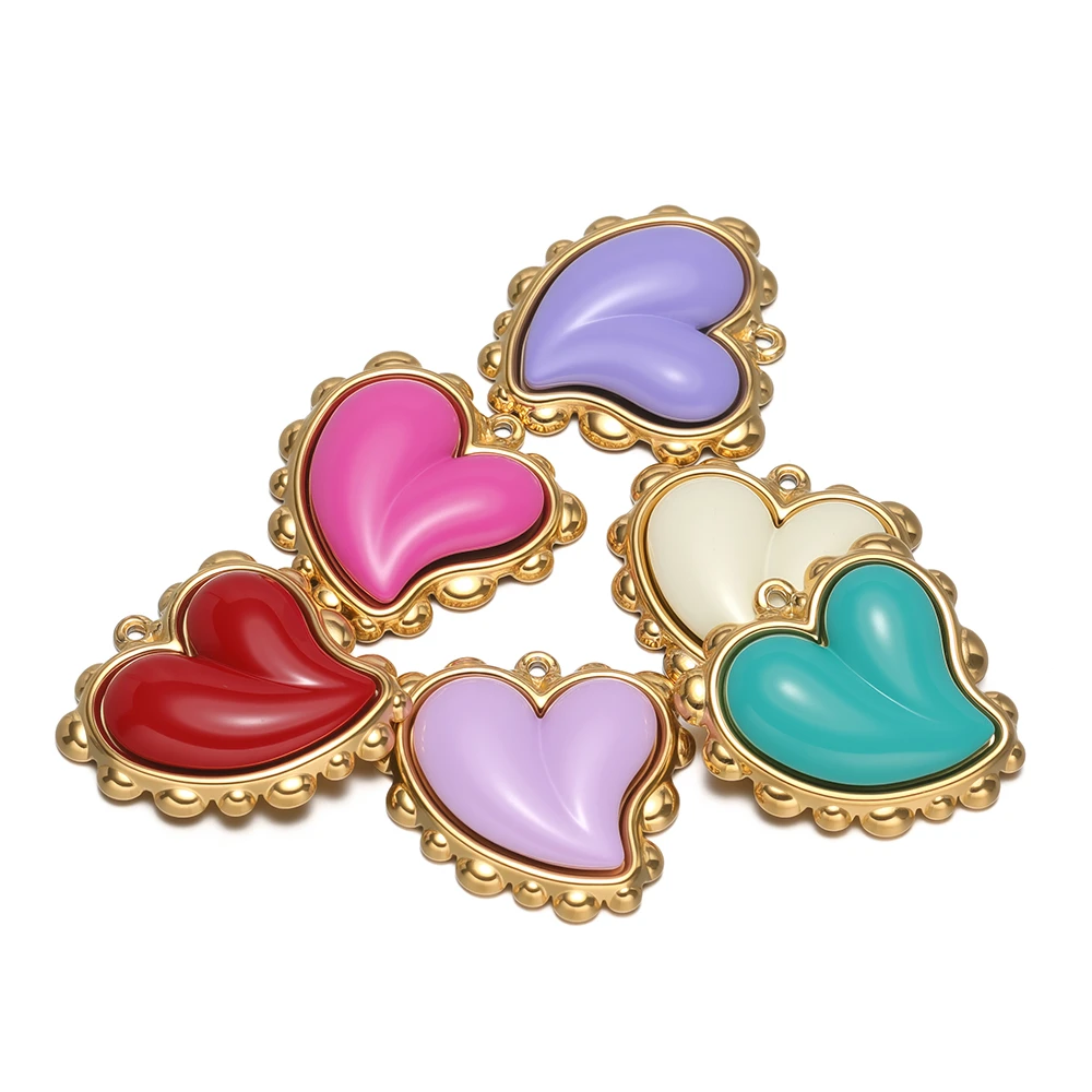 3Pcs Stainless Steel Irregular Heart Charms Stone Pendant for DIY Necklaces Jewelry Making Bracelets Findings Earrings Component