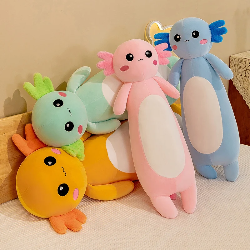 75-105cm Cartoon Long Pillow Axolotl Doll Plush Toy Stuffed Animal Salamander New Decorative Plushie Pleuche Comforting Gif