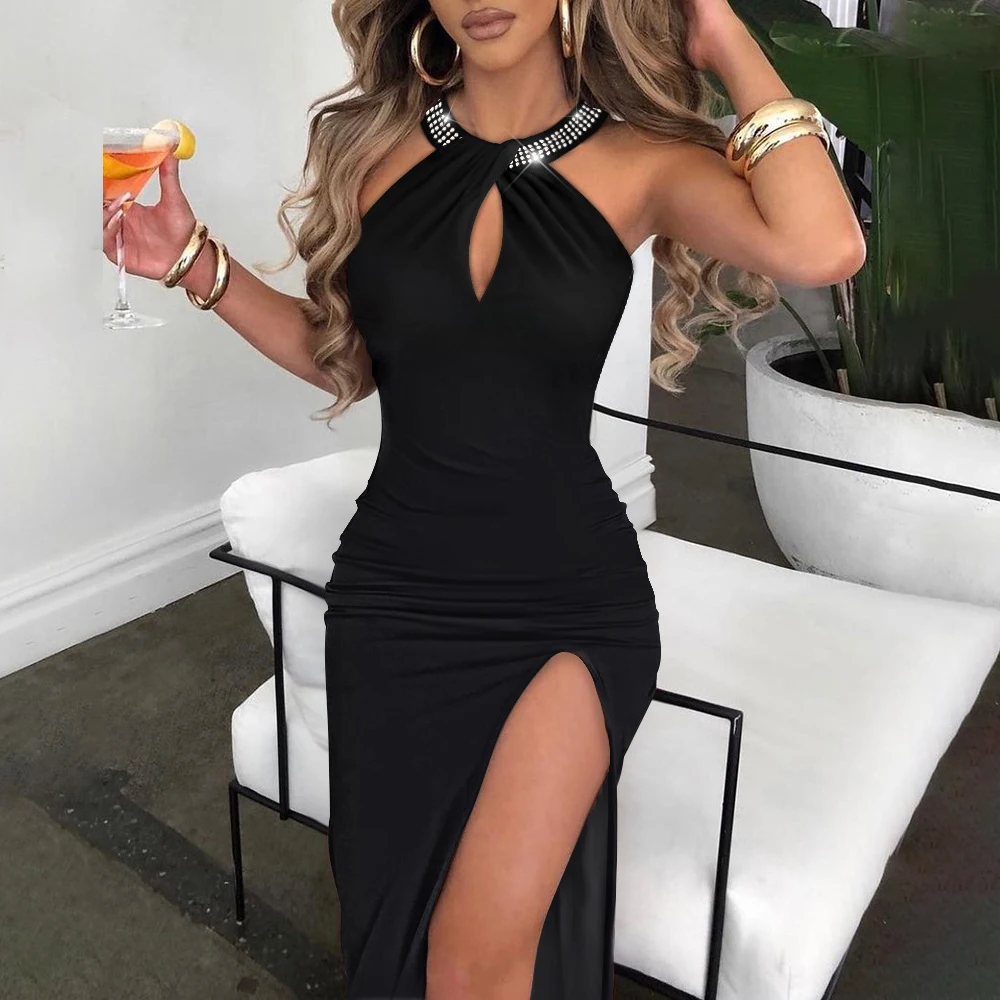 Halter Backless Black Women's Dress 2024 Spring Summer Slim Hip Waist Sexy Mini Short Skirt Female Clothing Formal Occas Dress