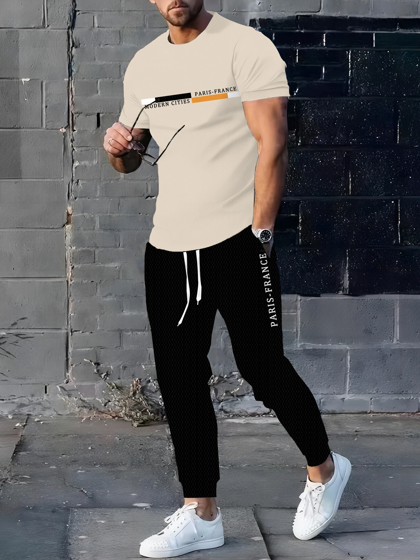 

Men's Letter Paris Print Sets Men Fashion Short Sleeve T-shirt + Pant 2pcs Set Suits Street Outfit Mens Tracksuit Men Clothes