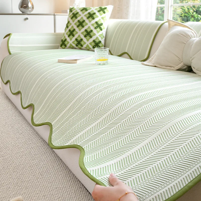 Ice Silk Sofa Cushion Unique Shape Irregular One-Piece Summer Anti-Slip Cover Cloth Home Decorative Stripe Pattern