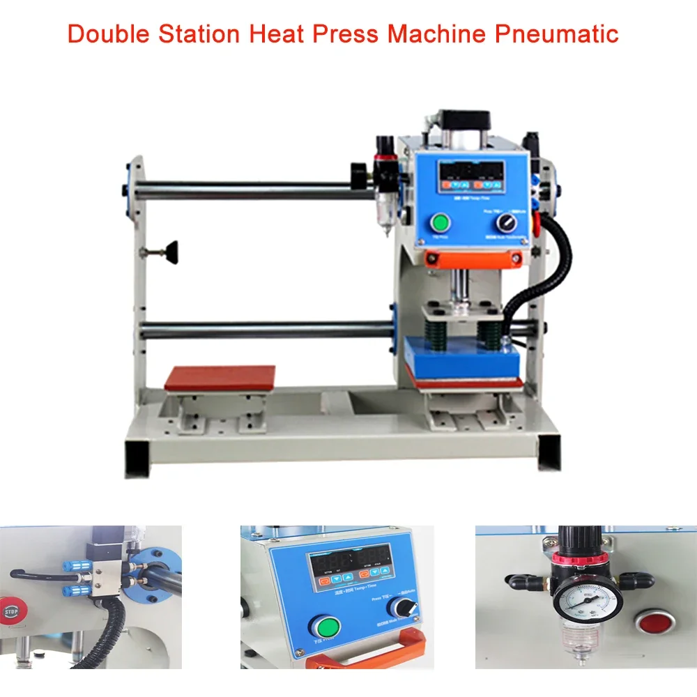 250x350mm Double Station Pneumatic Hot Stamping Machine 230x300MM Heat Transfer Foil Sticker Labeler Printer for DIY T Shirt