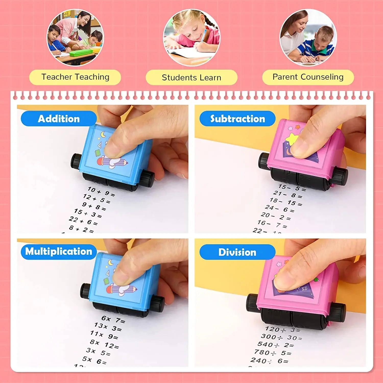 Math Roller Stamp Addition Subtraction Multiplication Division Practice Digital Mathematical Operation Stamp Teaching Supplies