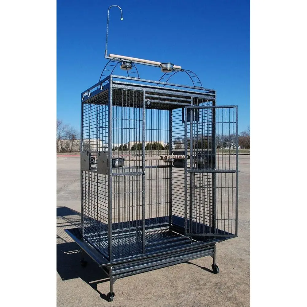 

Large Double Decker Iron Bird Cage with Play Top, Seed Guard & Toy Hook (35.5x30.5x66, Black)