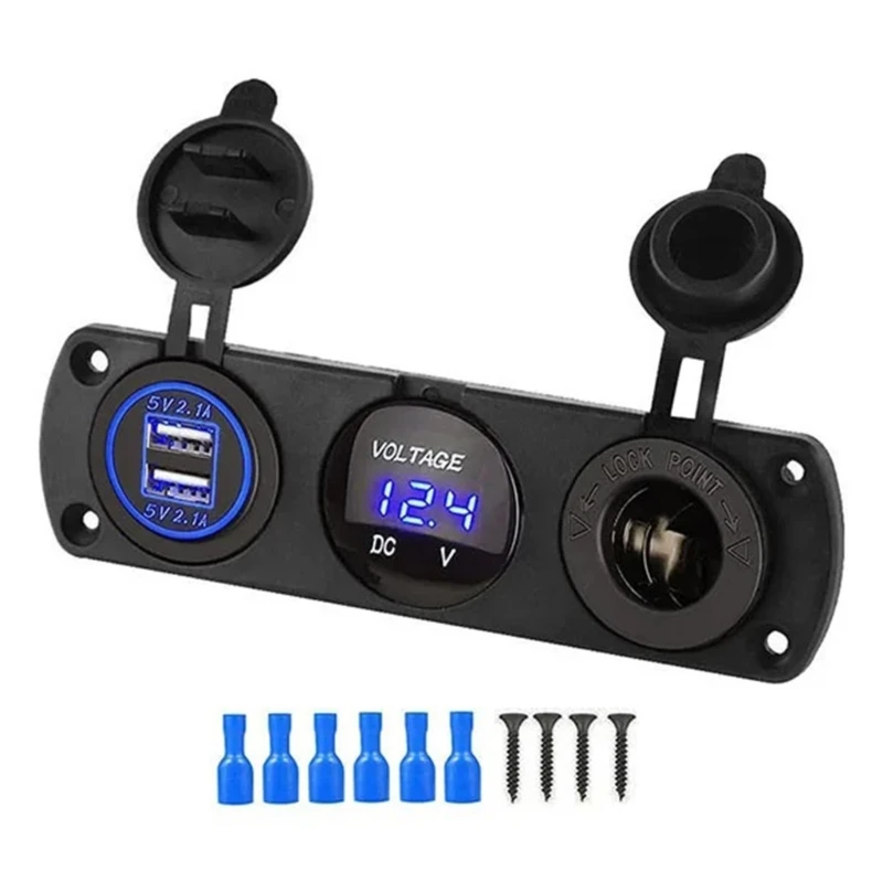 

F68B Fast Mobile Power Socket 12-24V Voltmeter Double USB Car Adapter for Vehicles Car Boats Truck