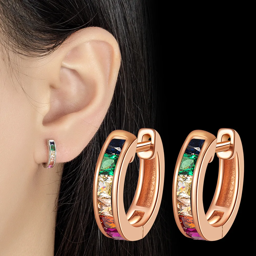 

Серьги из стерлингового серебра 925 пробы, U-образные серьги с цветными цирконами, женские модные простые серьги, ювелирные изделия на день рождения, свадьбу, годовщину, подарок