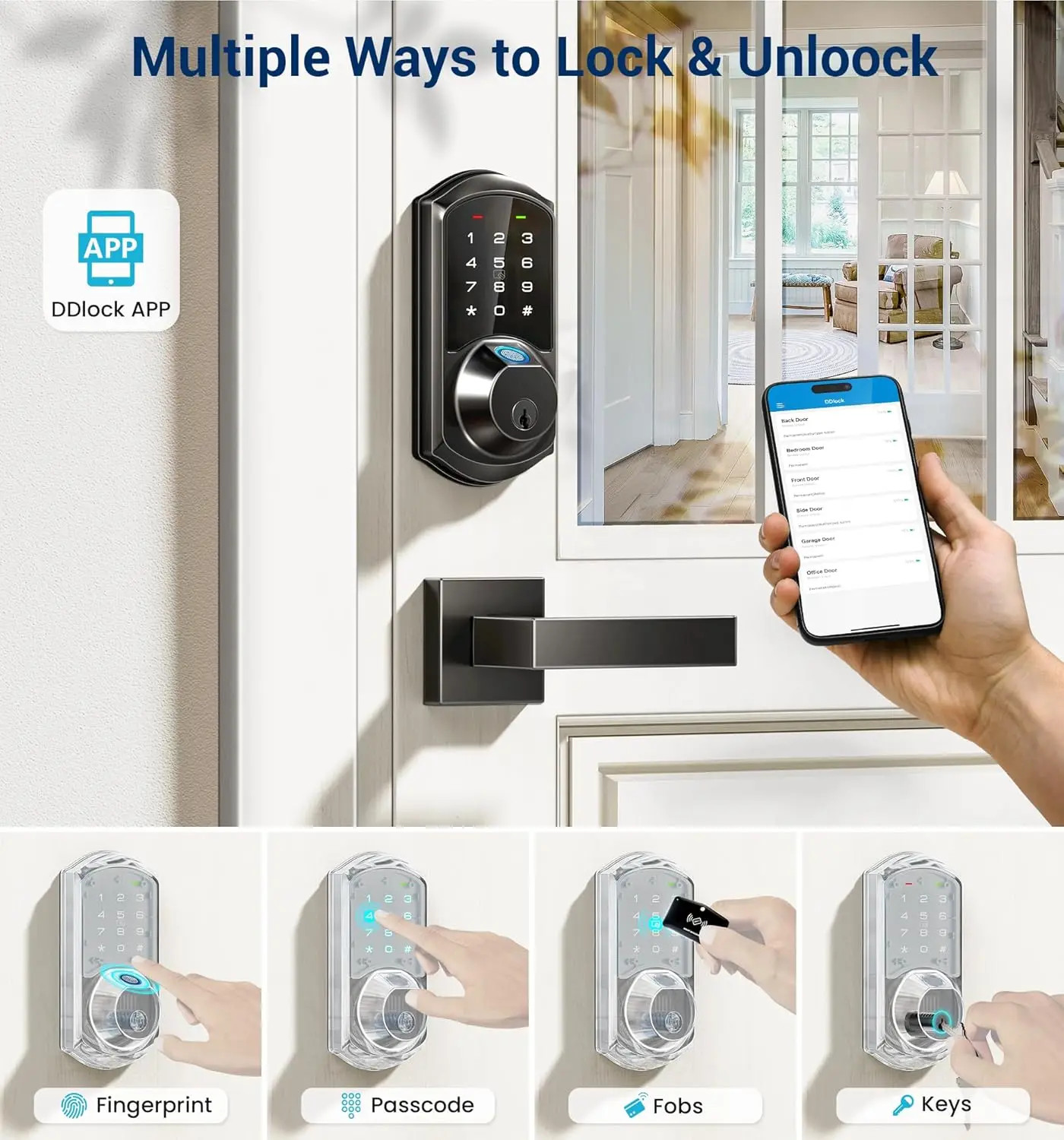 Fingerprint Smart Locks for Front Door with 2 Lever Handle Set, App Control, Keyless Entry, Electronic Digital Keypad Deadbolt