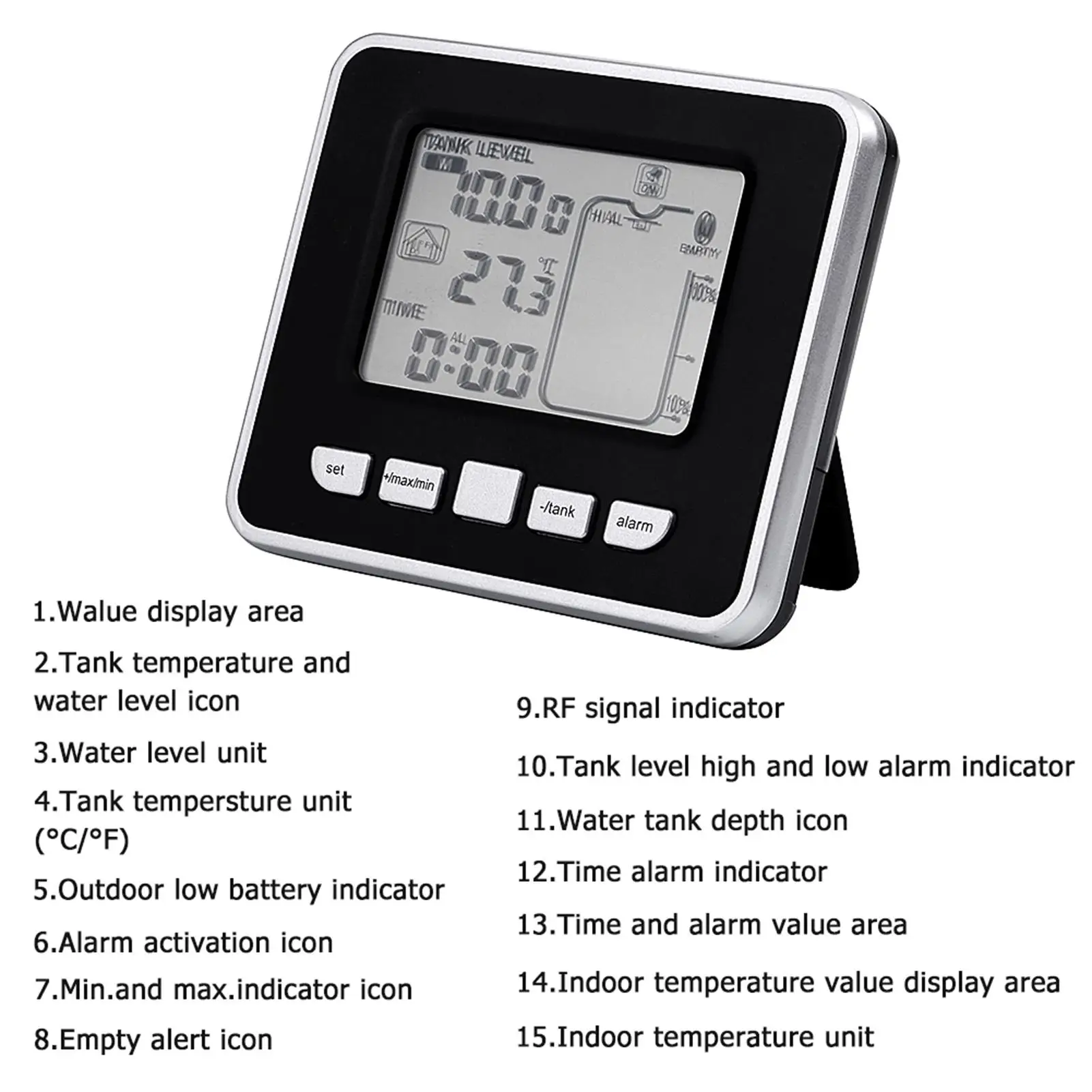 Sensor Level ultrasonik LCD 0-15m, pengukur kedalaman tangki air dengan tampilan temperatur-Monitor kedalaman cairan