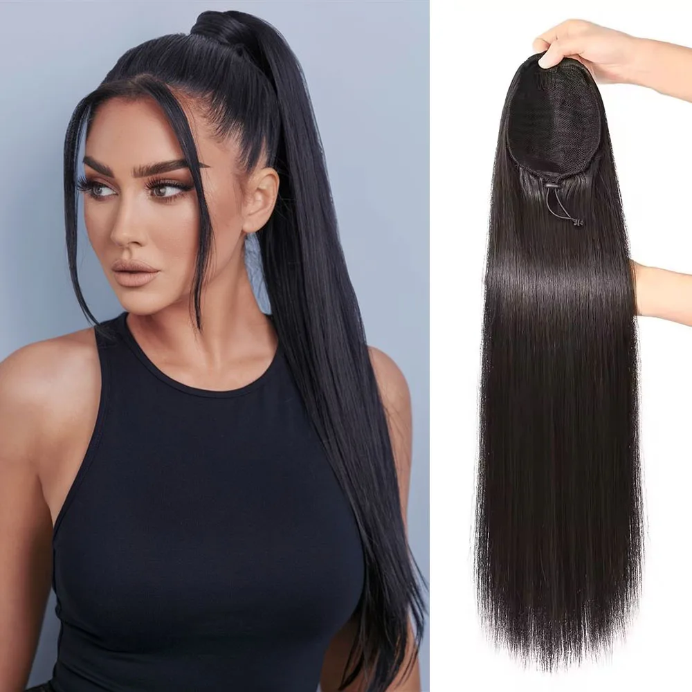 

15A прямой хвост на шнурке, наращивание человеческих волос, 100% бразильские человеческие волосы Remy, хвост 8-30 дюймов, наращивание для женщин