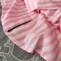 Women's Stripe Print Satin Casual Pajama Set Bow Short Sleeve Buttons Lapel Top & Pants Comfortable Relaxed Fit Summer Nightwear - Image 5