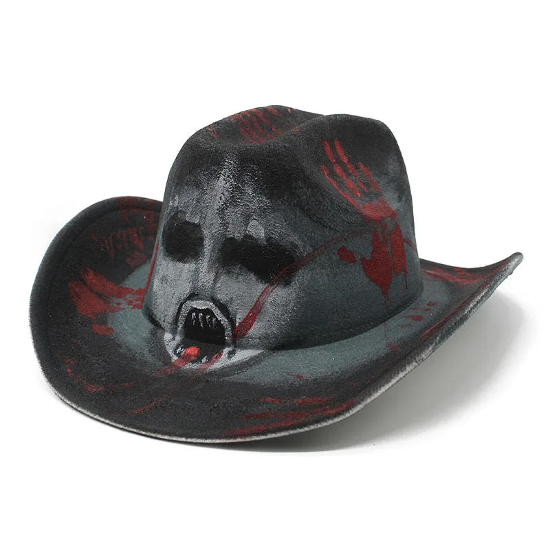 

Halloween Skull Print Fedoras Hat Party Cosplay Costume Headgear Devil Jazz Hat Props Decoration Supplies for Adult Women Men