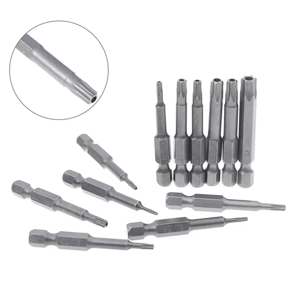 1pcs 50mm Torx Screwdriver Bits With Hole T10 T15 T20 T25 T27 T30 T40 1/4 Inch Hex Shank Electric Screw Driver Star Bit Set