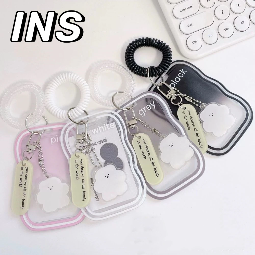 

INS Clouds Design Transparent Card Holder Keychain Idol Photo Sleeves Student ID Bus Card Cover Photocard Photo Protector Case