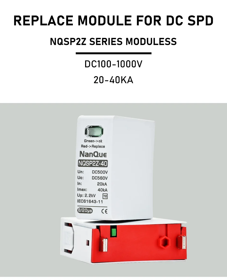 NQSP2Z DC SPD Modul 100/250/500/800/1000V Spannung Überspannungsschutz Ersetzen Modul 40KA T2 Ebene – Detail 1